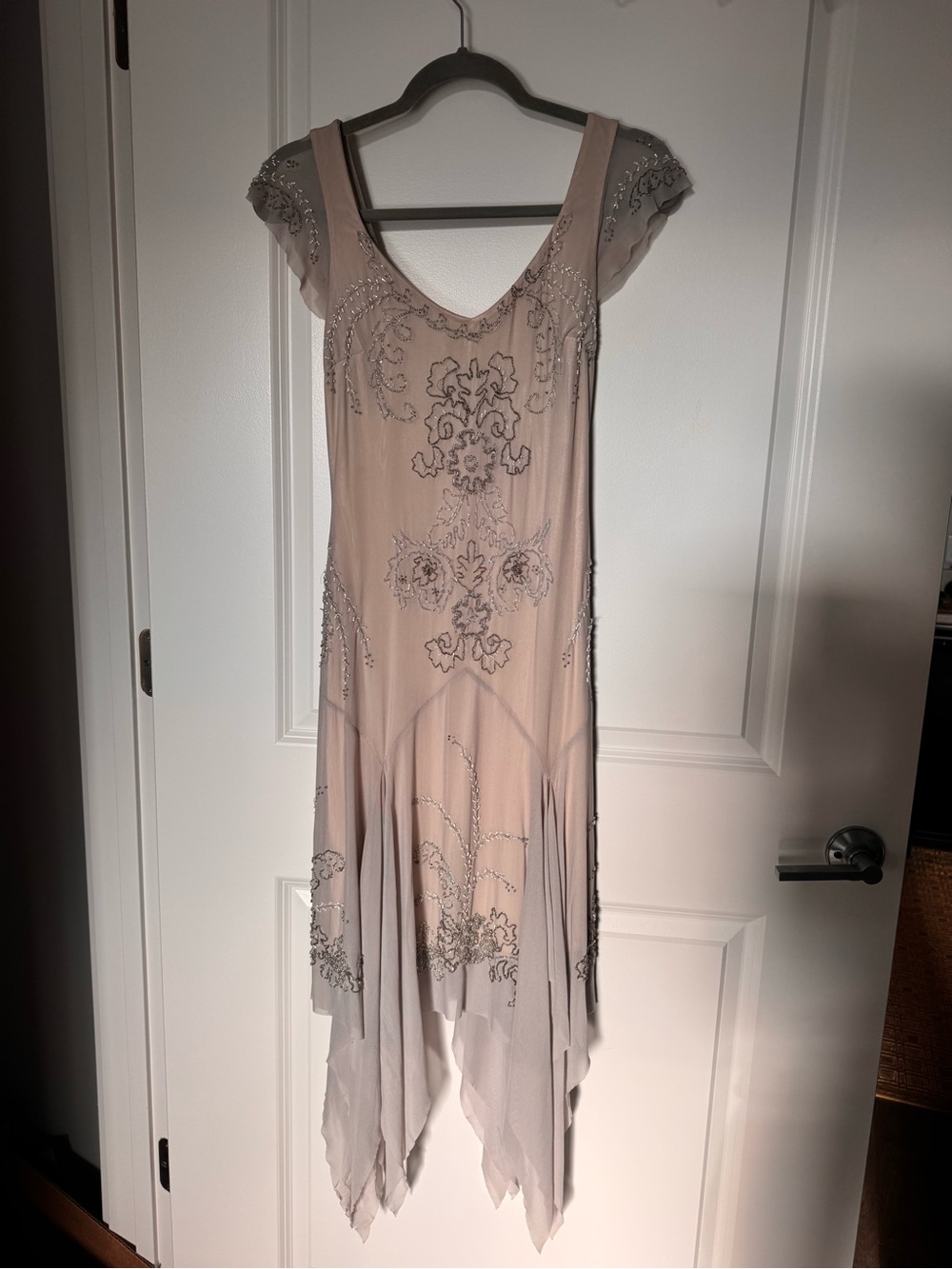 Sue Wong Nocturne beaded fairy dress cap sleeve champagne size 8